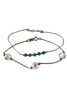 Sterling Silver 925 Beaded Bracelet Lot Jordan Pink Roses & Turquoise